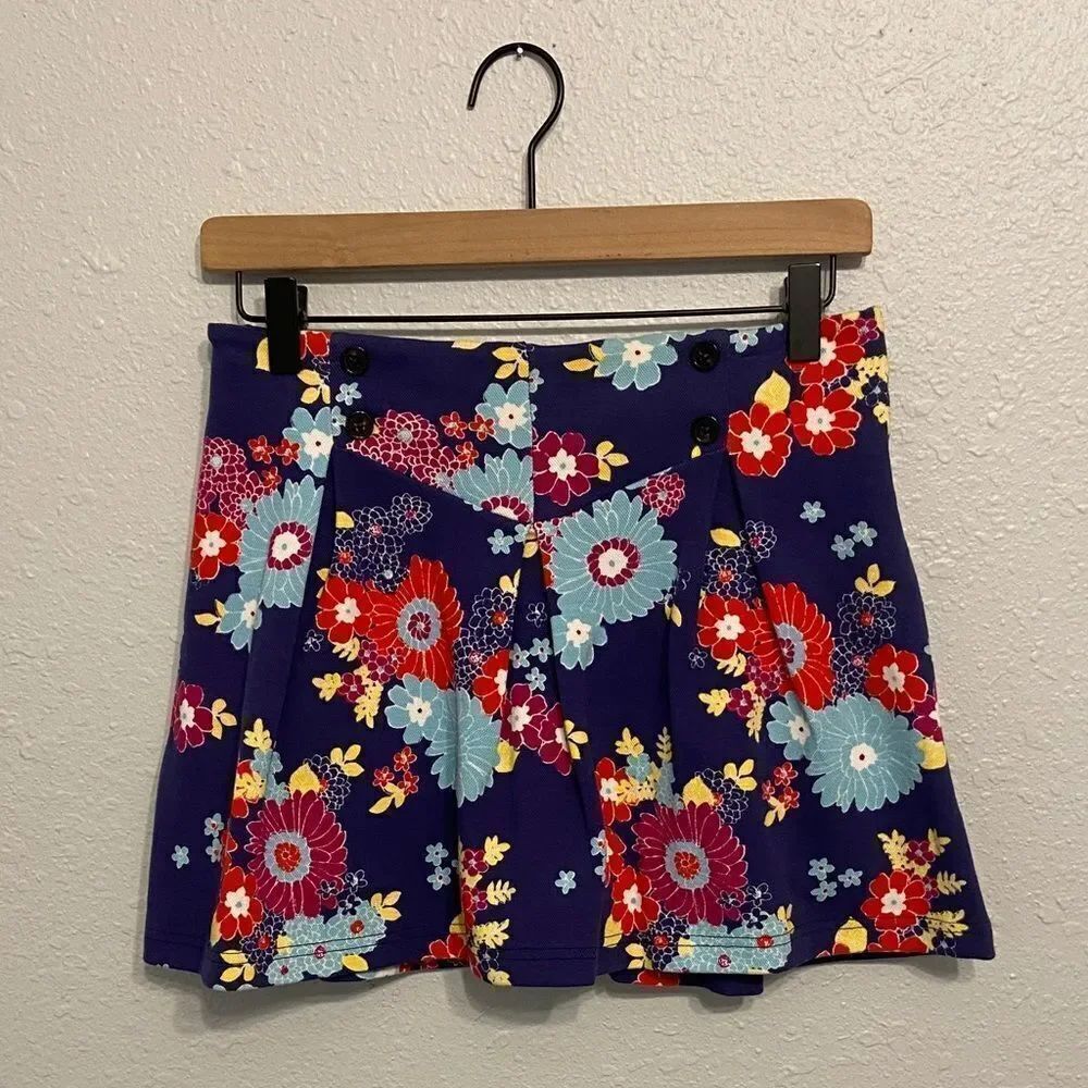 Modcloth Blue Retro Floral Keeping Score Pleated Skort Size Medium NEW